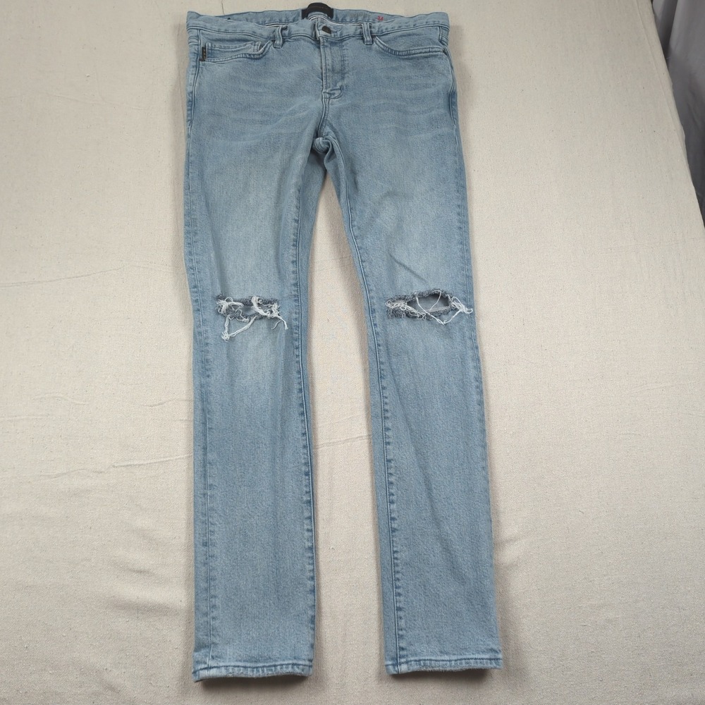 John Varvados USA Jeans Mens 34x31 Blue Stretch Slim Distressed Light Wash